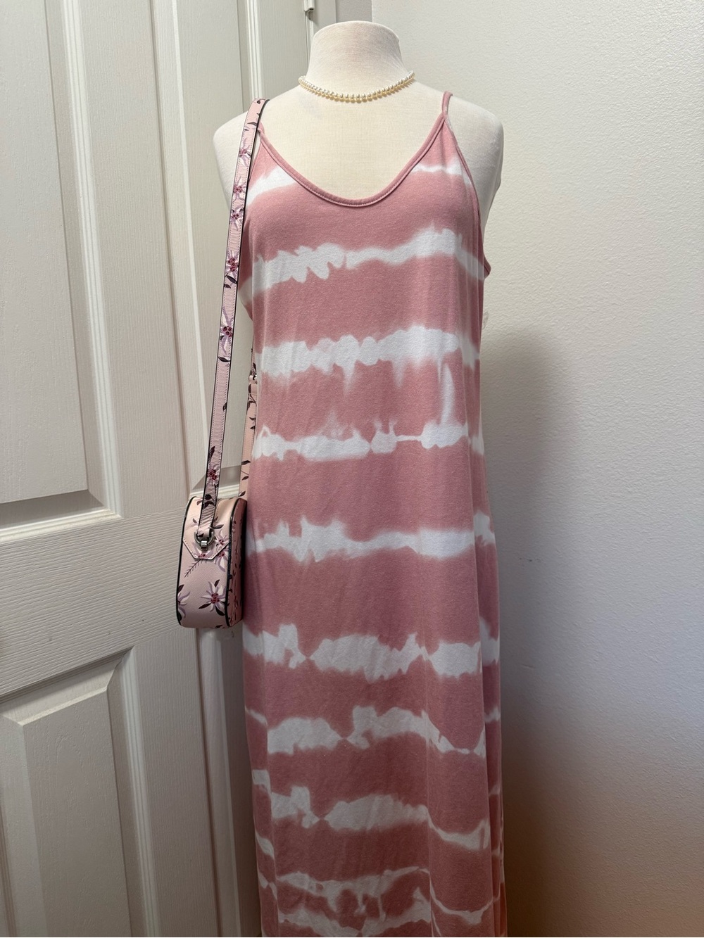 Sleeveless Pink & White Tie-Dye Maxi Dress